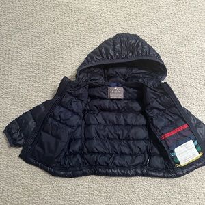 Primary navy lightweight hooded puffer jacket size 6-12mo